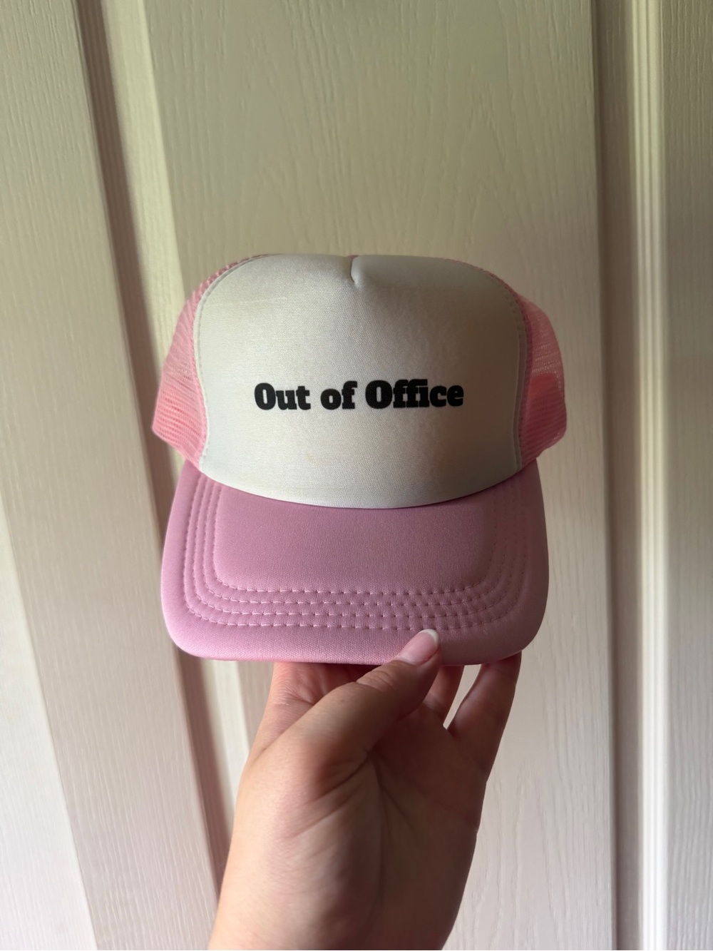 Pink and White trucker hat